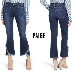 Paige Colette Crop Flare Jeans in Palma Wash Asymmetrical Heavy Fray Hem